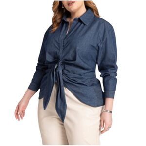 ELOQUII Tie Front Collared Blouse NWT